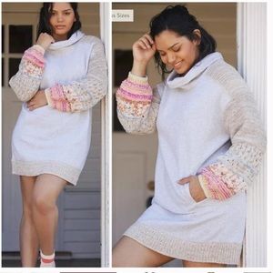 Anthropologie Daily Practice Cowl Neck Balloon Sleeve Sweatshirt Dress Gray